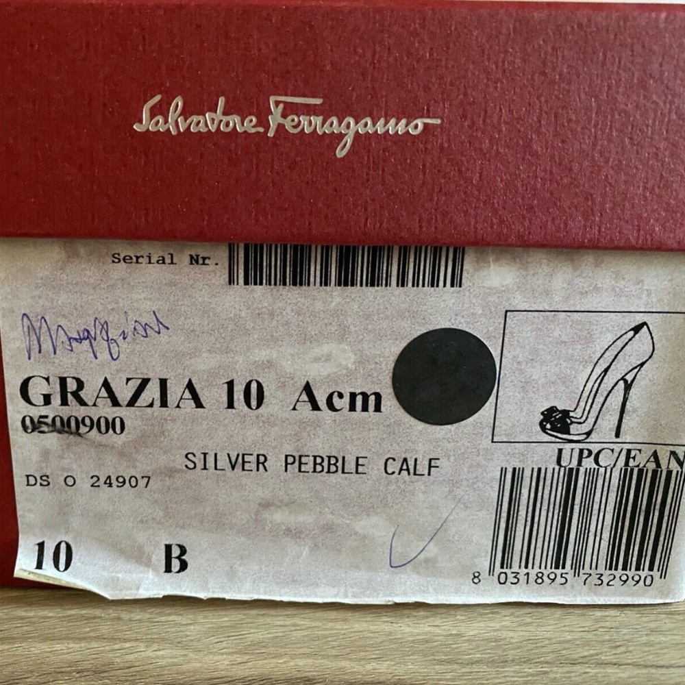 Salvatore Ferragamo Grazia Peep Toe Bow Platform Pumps Champagne Silver 10B - Picture 10 of 11